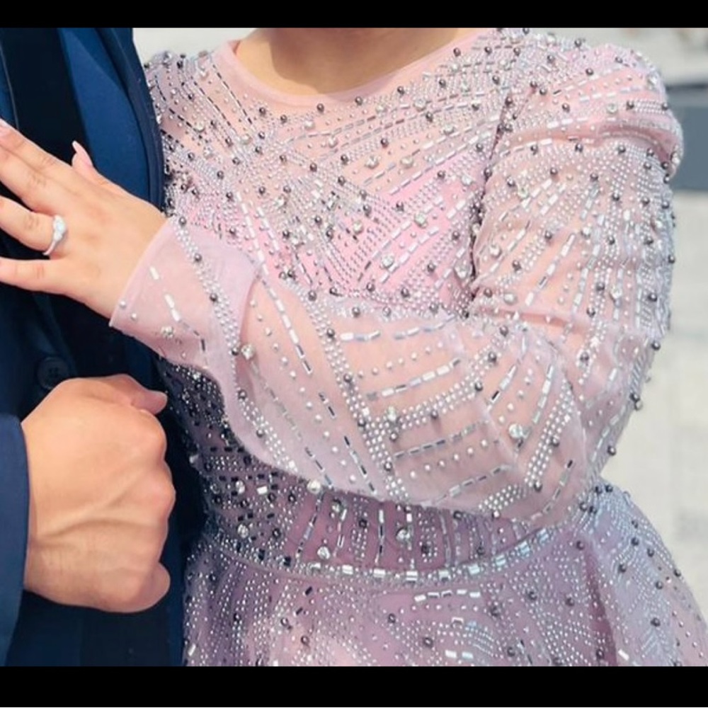 Pink Beaded Floor Length Engagement Gown